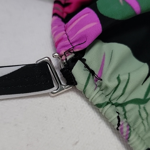 Off The Shoulder Black Tropical Print Tummy Control Waist Mininizer Swimsuit - Picture 7 of 15